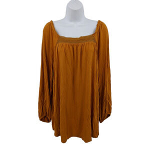 Old Navy Sz 3X Rustic Orange Peasant Style Shirt Blouse Top Square Neck Stretch